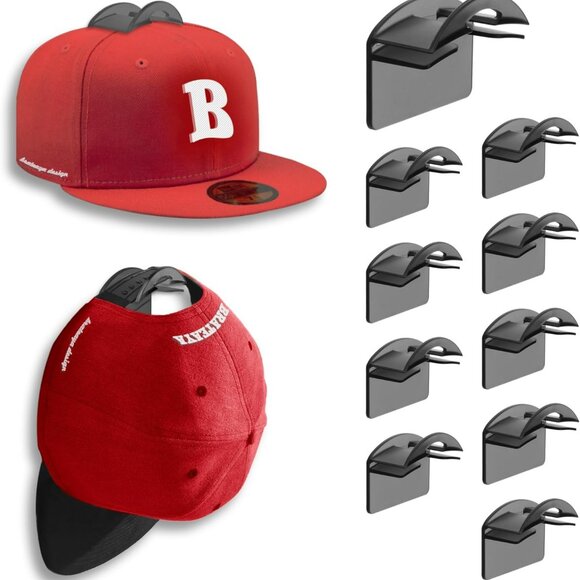 Adhesive Hat Hooks for Wall 10 Pack - 2 Different Ways Hat Racks to Organize & D - Picture 1 of 6